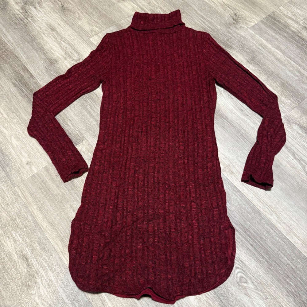 Adam Levine Burgundy Ribbed Turtleneck Long Sleeve Tunic sweater Dress Size M